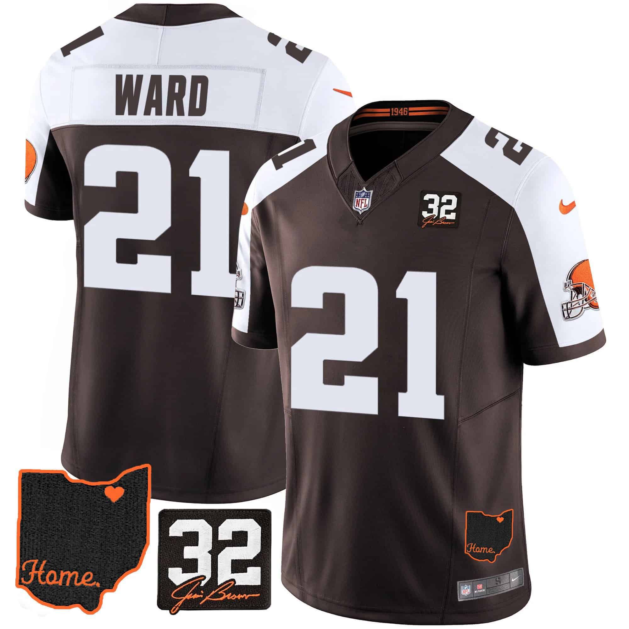 Men Cleveland Browns #21 Ward Brown Memorial Home Patch 2024 Nike NFL Jersey